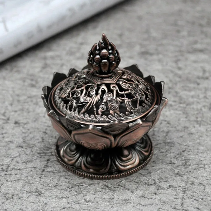 Vintage Copper Lotus Incense Burner Eight Treasures Zinc Alloy Aromatherapy Burner Sandalwood Incense Stove