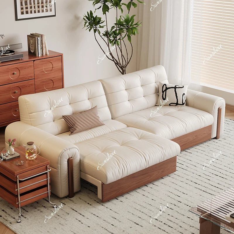 Electric leather sofa can lie down and sleep multi-functional three people