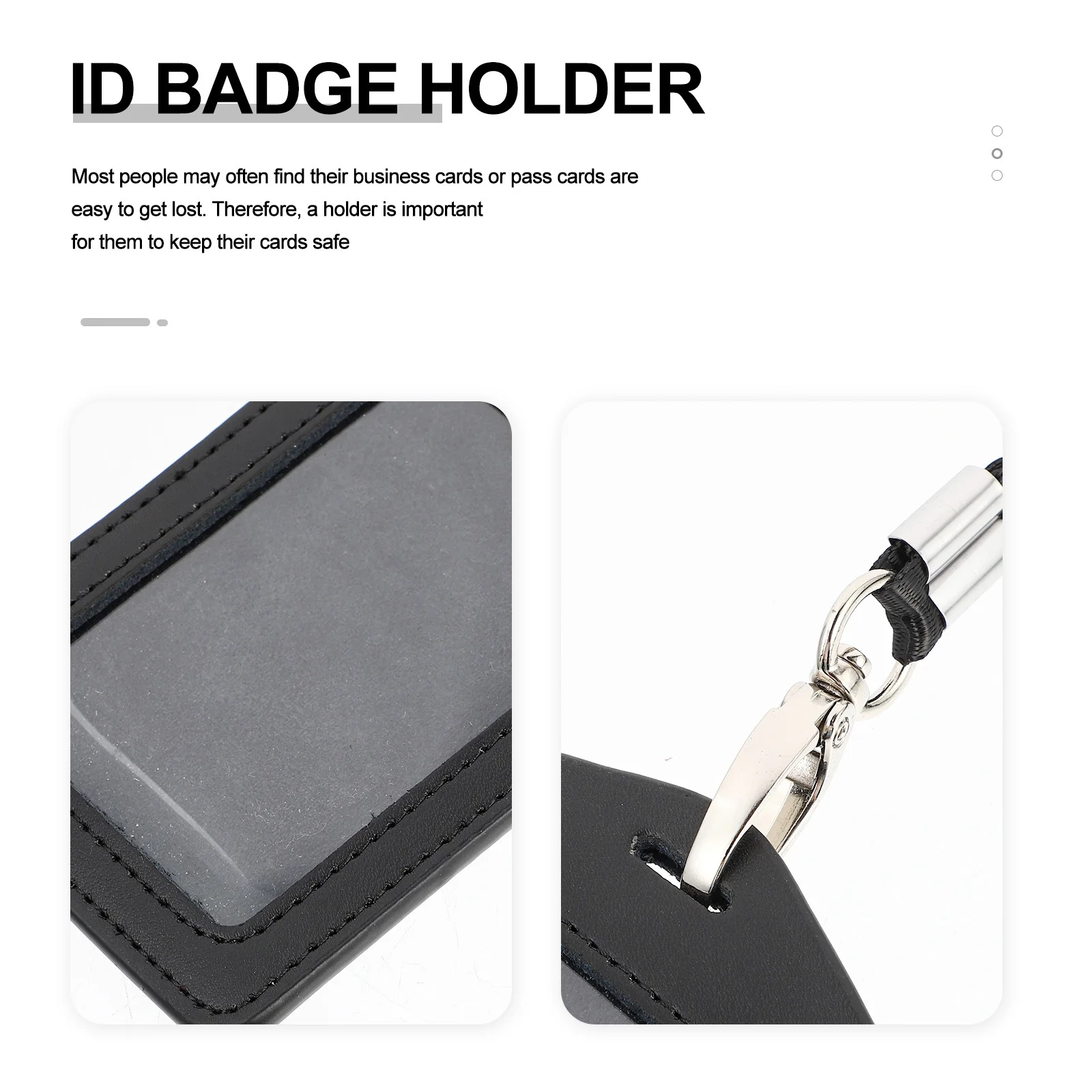 

1Pcs Work Card Holder Black PU Badge Holder Removable Lanyard Employee Case Waterproof Business Card Protector