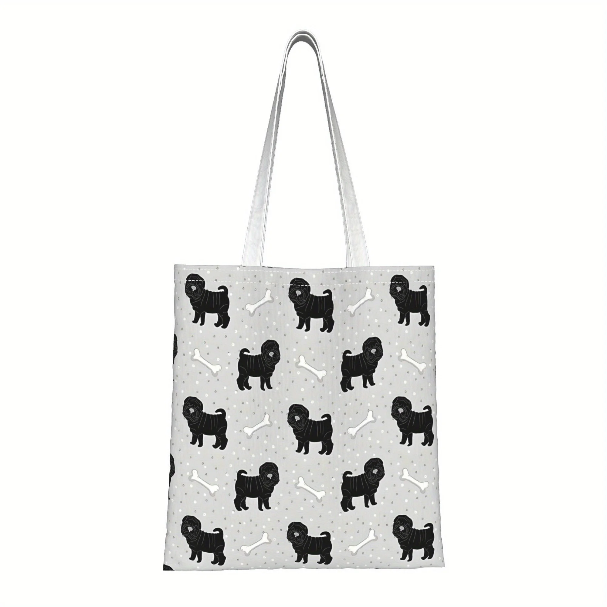 1pc of 2D Flat Print, Adorable Shar Pei Puppy Tote Bag for Women - Lightweight Open-Top Shopping Bag with Durable Handles, Minim
