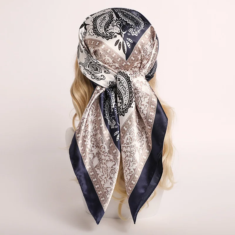 Dual Color Cashew Print Satin Scarf 90x90cm Vintage European Style Lightweight Shawl Head Wrap