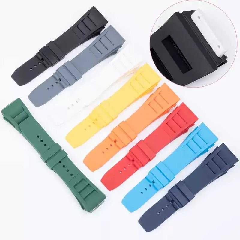 

Soft High Quality Rubber Watchband For Richard Mille RM011 Series Bracelet Screw Style Men Watch Strap accessory 25mm-20mm