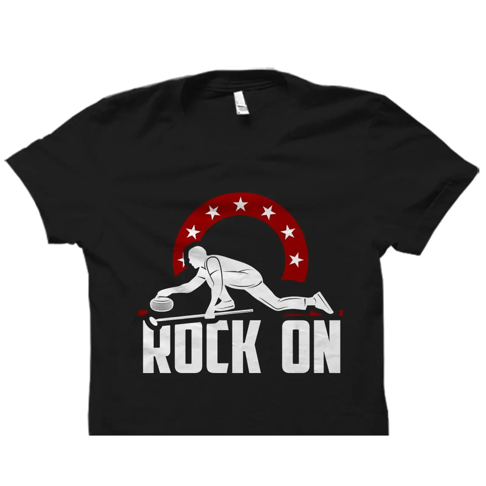 Rock On Funny Curling Themed T Shirt for Lovers Curlers Winter Sports Players Casual OS3817 vintage Washed graphic Unisex