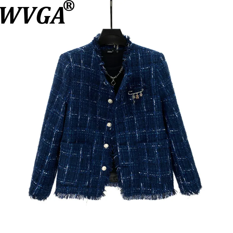 

WVGA Spring Autumn New Man Tide Plaid Trendy Short Jacket Niche Chic Casual Frayed Edge Collarless Long Sleeved Coats Ins W13429