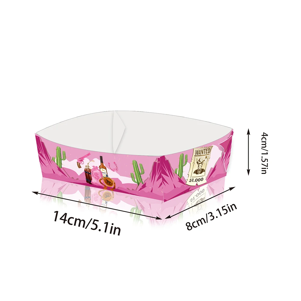 4/12/24pcs Cowgirl Paper Food Trays Boat Pink Disposable Trays Kraft Paper Boat Box for Western Theme Birthday Party Supplies