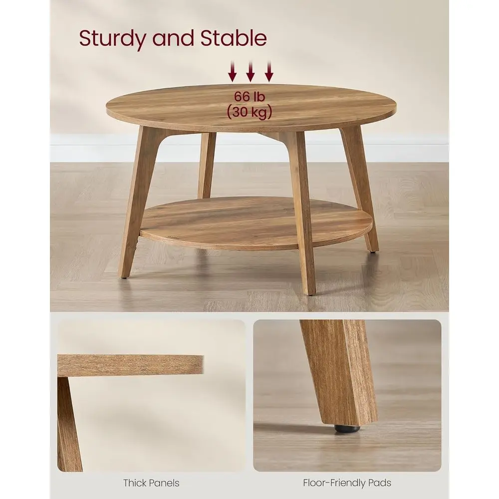 مجموعة MAEZO - طاولة قهوة مستديرة، طاولة مركزية من طبقتين مع مساحة تخزين، أرجل مدببة، انتقالات منحنية، 31.5 ضياء. × 17.7 ساعة في