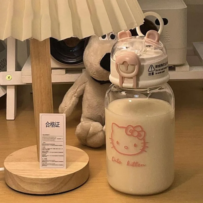 600ML Kawaii Sanrio Hello Kitty Transparent Straw Cup Anime Cartoon Pochacco Kuromi Cinnamoroll For Kid Bottle Water Cup Gifts