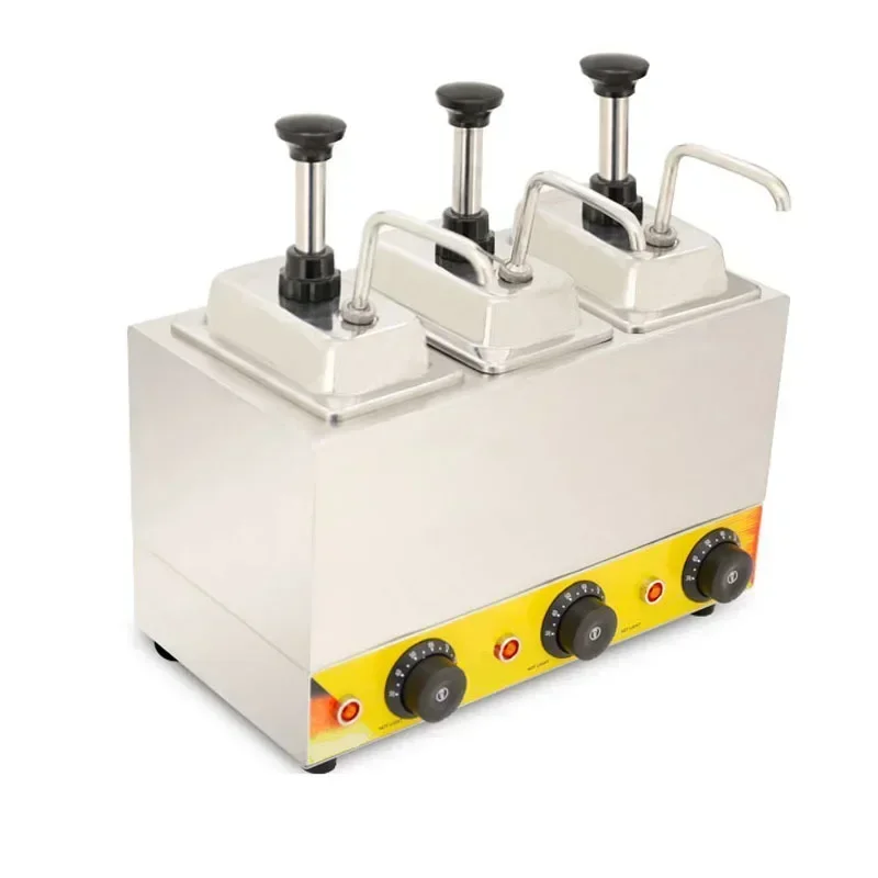 

Desktop Electric Sauce Warmer Chocolate Warming Machine Stainless Steel Electric Soy Jam Heater Filling Machine 3 Bottles 220V