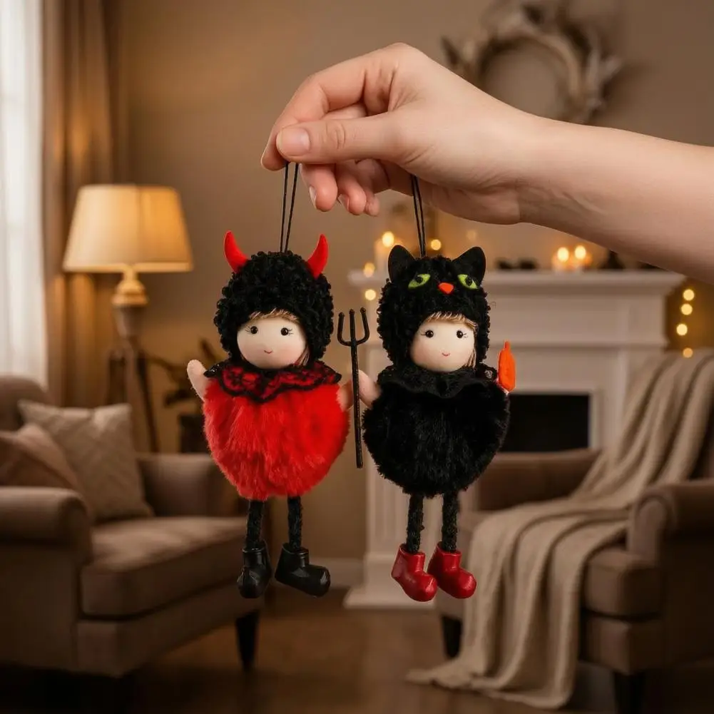 Halloween Plush Witch Doll Hanging Plush Halloween Figure Halloween Hanging Plush Witch Doll with Lanyard Furry Pom for Doors