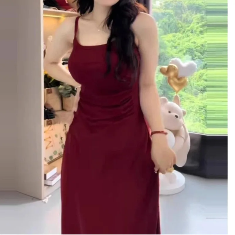 New Style Ladies Summer Fashion Slim Simplicity Elegant Trend Retro Fashion Camis Sling Off Shoulder Off Shoulder A-line Skirt