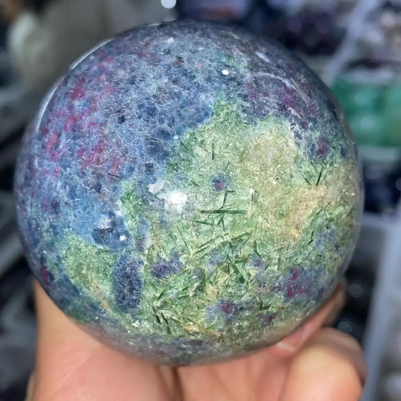 Natural Red Blue Green Ruby Crystal Sphere, Reiki Healing Room Decoration, Divination Gift Collection, Seven Chakras