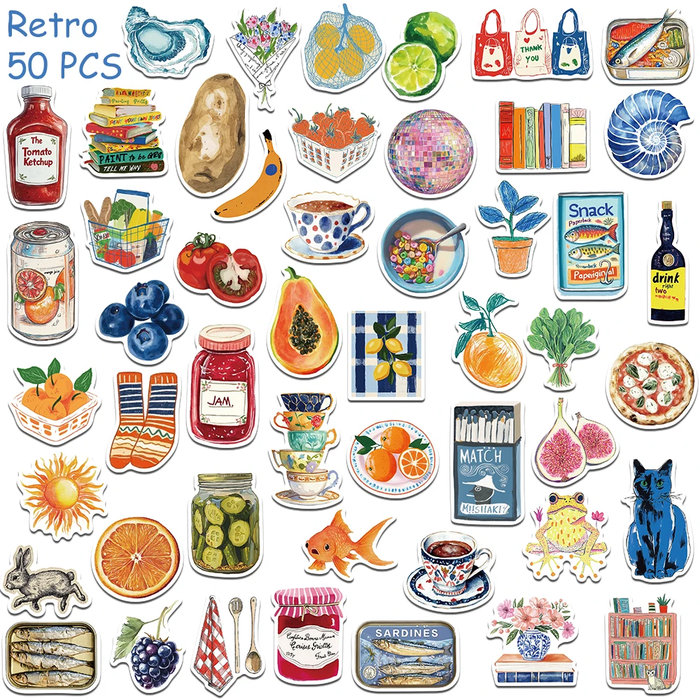 50/100 pçs dos desenhos animados retro objetos adesivos decalques para o telefone scrapbook skate mala geladeira graffiti adesivos estéticos