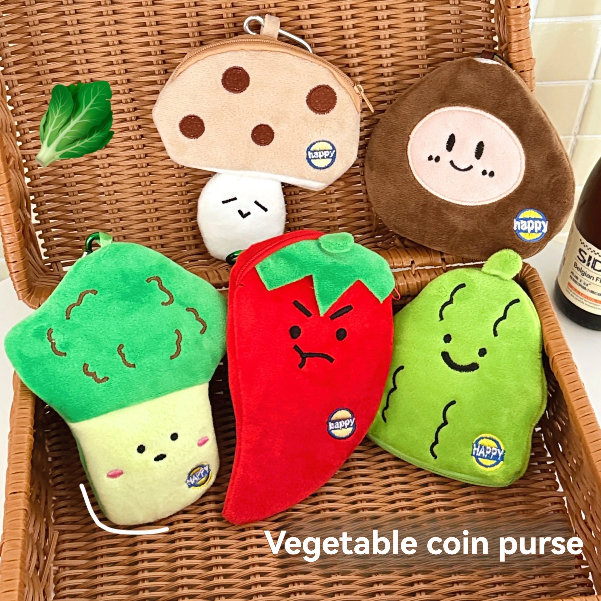 1/5 Pcs Creative Cute Vegetables Bitter Gourd Chili Pepper Wallet Plush Earphone Bag Keychain Decorative Pendant Storage Bag