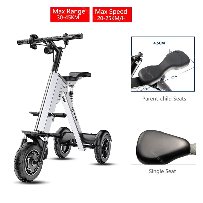 10 Inch Opvouwbare Ouders Kind Elektrische Scooter 2 Zetels Lichtgewicht Scootmobiel 350W Opvouwbare Elektrische Fiets Voor Vrouwen mannen