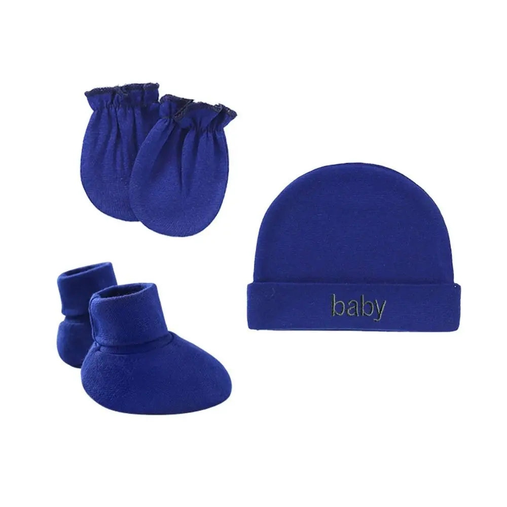 3pcs/ Set Solid Color Mittens Socks Hat Cap Monolayer Stretchy Cap Gloves Foot Cover Letter Embroidery Cotton Accessories view 5