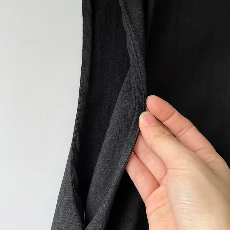 Maxdutti French Dress Women Style Black Color Casual Linen Midi Office Ladies Fashion Pleated Slim Dress