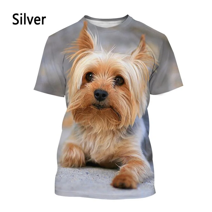 Yorkshire Terrier Dog 3D T-shirt Men\'s and Women\'s Fashion T-shirt Summer Casual Short Sleeved Crewneck Pet Dog Shirt Top