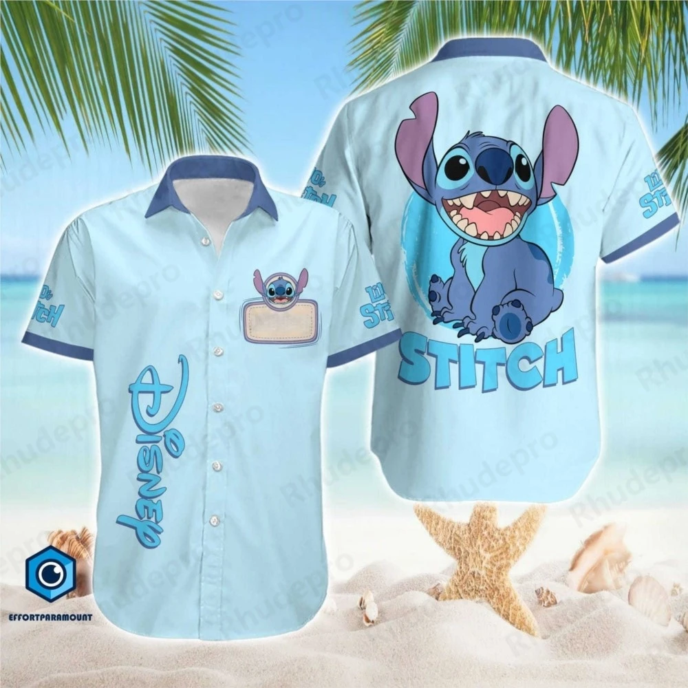 

Disney Stitch Ohana Women's Hawaiian Shirt Stitch Casual Short Sleeve Women's Shirt Tops Summer Mens Fashion Holiday Beach Shirt