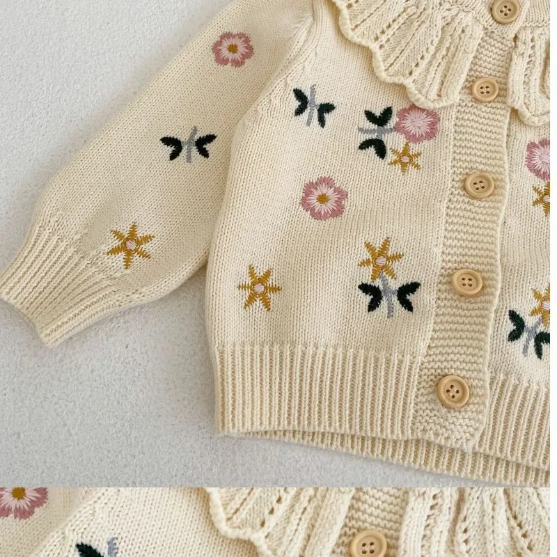 OLEKID 2026 Herbst Kinder Mädchen Strickjacke Weiche Blumenstickerei Säugling Baby Mädchen Strickmantel 1-7 Jahre Kinder Mädchen Pullover Strickjacke – Detail 6