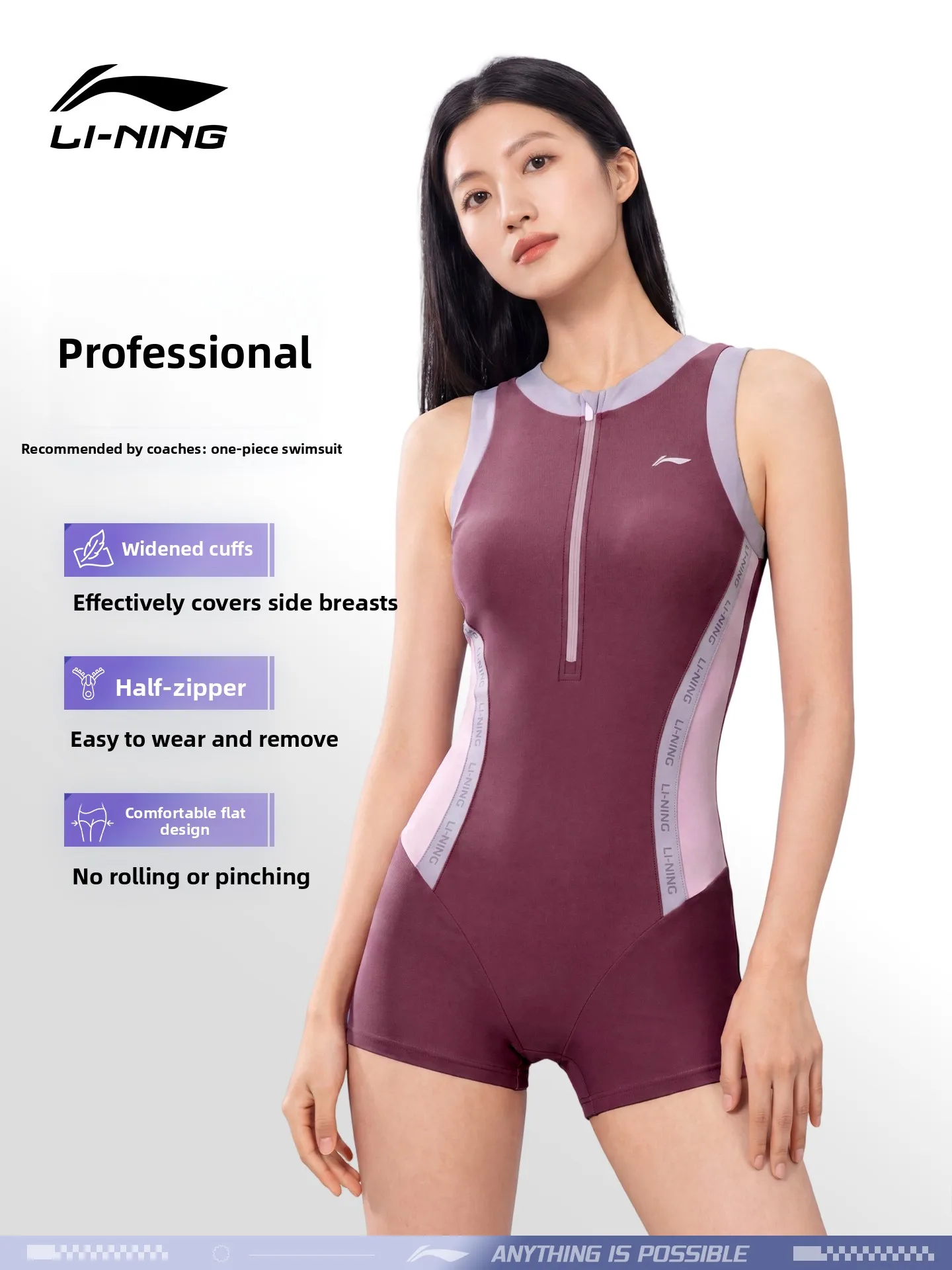  Women's One-Piece Swimsuit Professional Racing Design High Elasticity Chlorine Resistant round Neck Slimming Swimwear