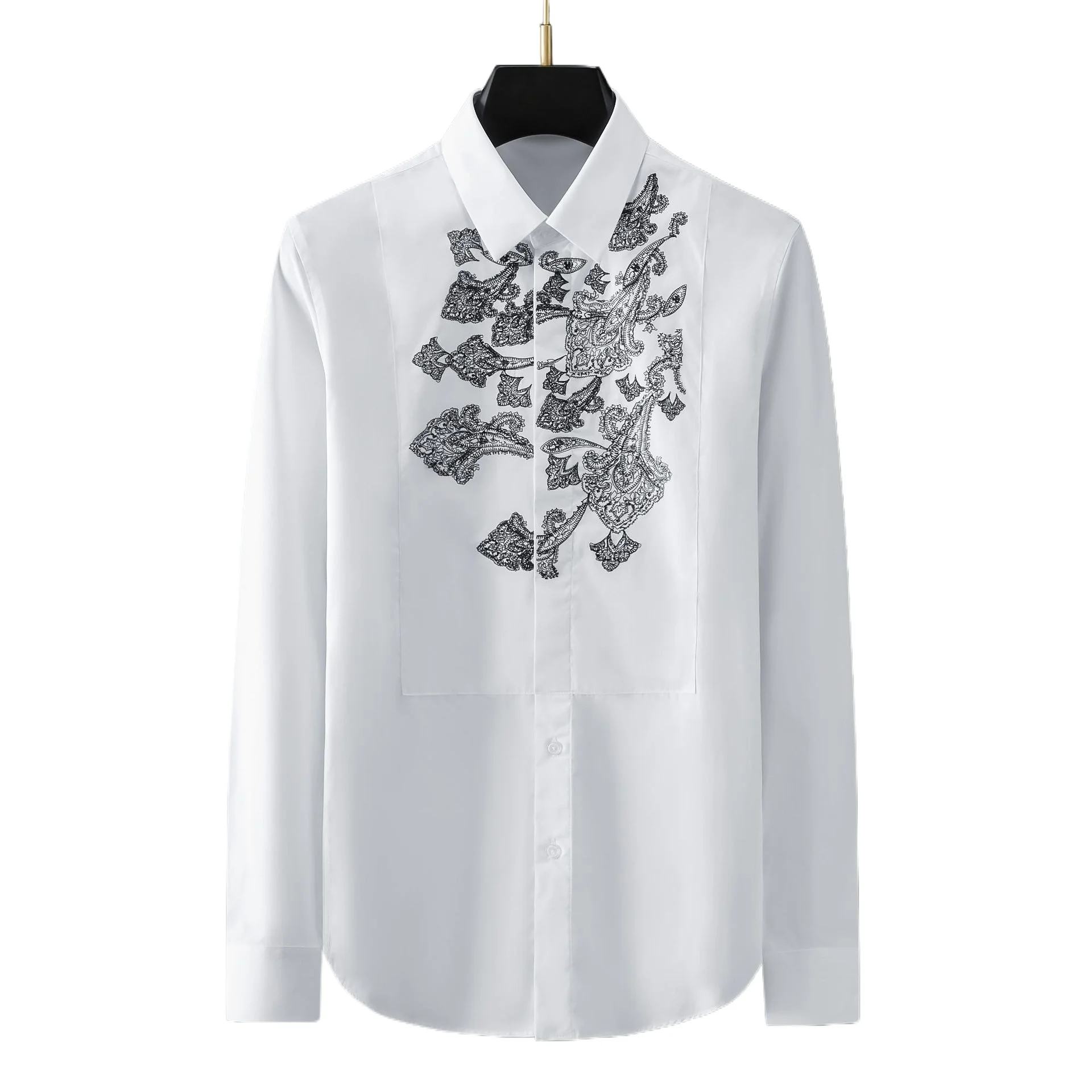

Мужская рубашка с вышивкой в европейско-американском стиле, с длинным рукавом, приталенная, повседневная, деловая, для банкетов, вечеринок, выступлений на сцене, мужской топ