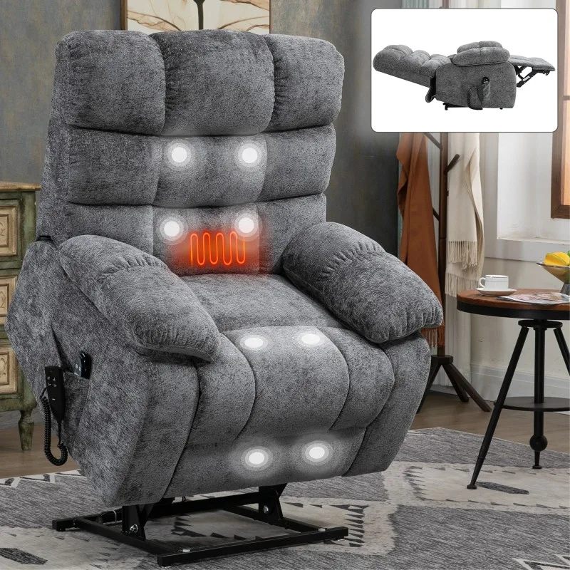 

Lift Recliner Chair Heat Massage Dual Motor Infinite Position Up to 350 LBS Large Electric Power Lift Recliners with Power-Remot