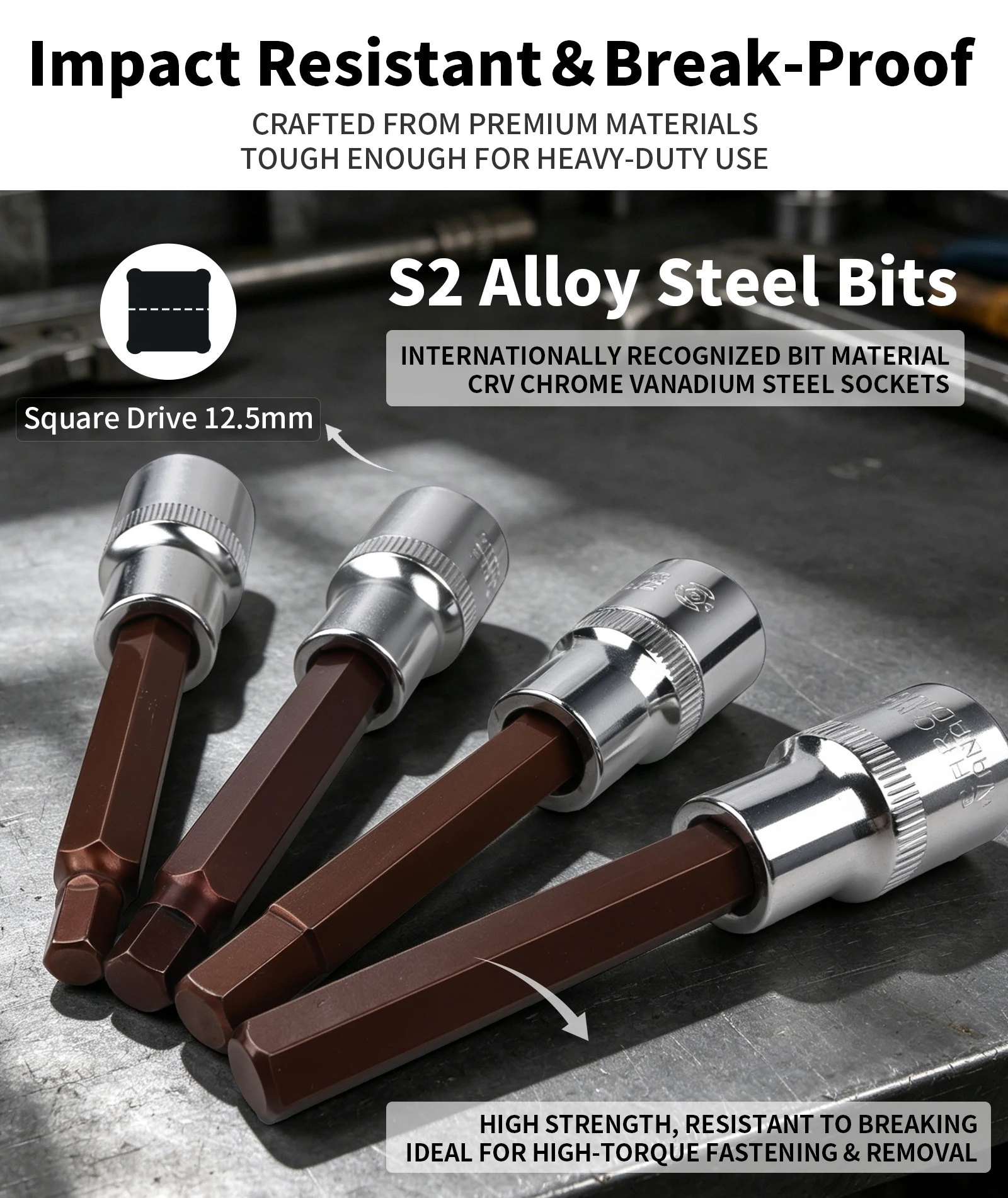 1/2 Hex Bit Sockel 1Pcs S2 Hexgon Bits Adapter Inbusschlüssel für Drehmomentschlüssel Ratsche Steckschlüssel H4/H5/H6/H7/H8/H10/H12/H14/H17 – Detail 4
