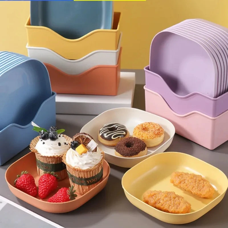 10pcs Set Reusable Fruit & Dessert Plates - Washable, Multifunctional Snack Dishes with Built-In Base for Bones & Candy
