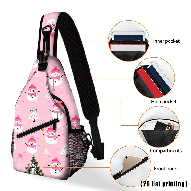 حقيبة كروس لطيفة للمشي لمسافات طويلة في عيد الميلاد مع طباعة رجل الثلج والرنة، حقيبة ظهر بحزام قابل للتعديل - سحاب خفيف الوزن #4