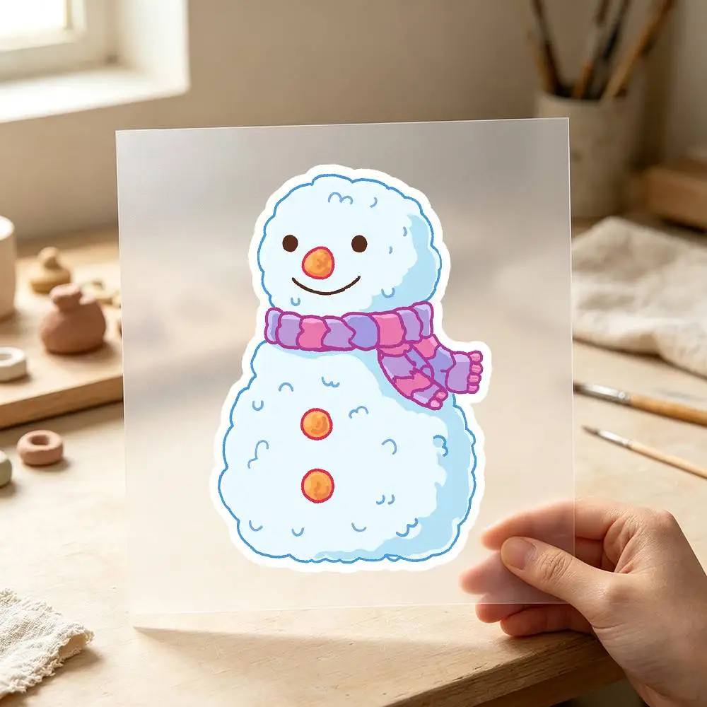 Autocollants imperméables d'hiver représentant un adorable bonhomme de neige avec écharpe pour décorer les vitres de voitures, les motos et les ordinateurs.