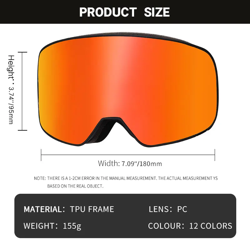 Flame Orange Men Women Ski Goggles Set Magnetic Quick-Change Double Layers Anti-Fog Snowboard Goggles Adults