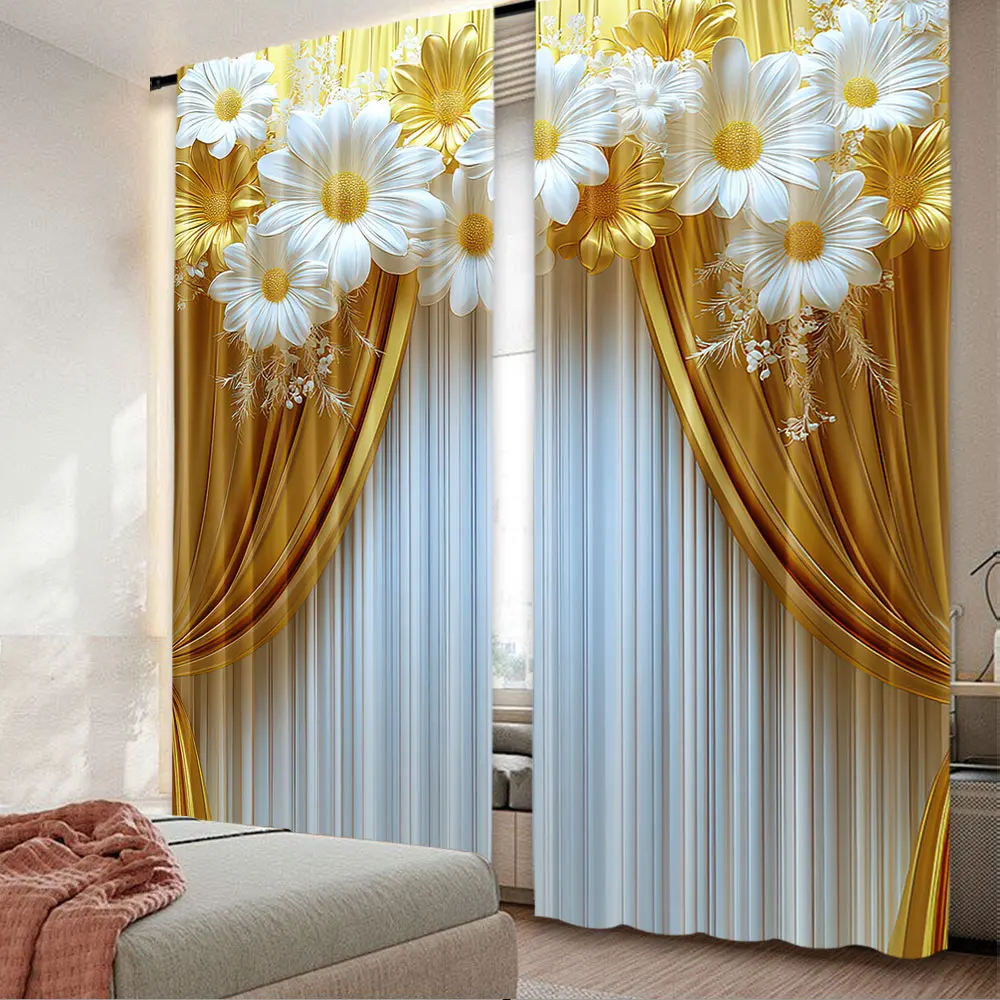 2Pcs Elegant Floral Curtains Contemporary Style Polyester Versatile Decor For Various Rooms Accessories Not Included