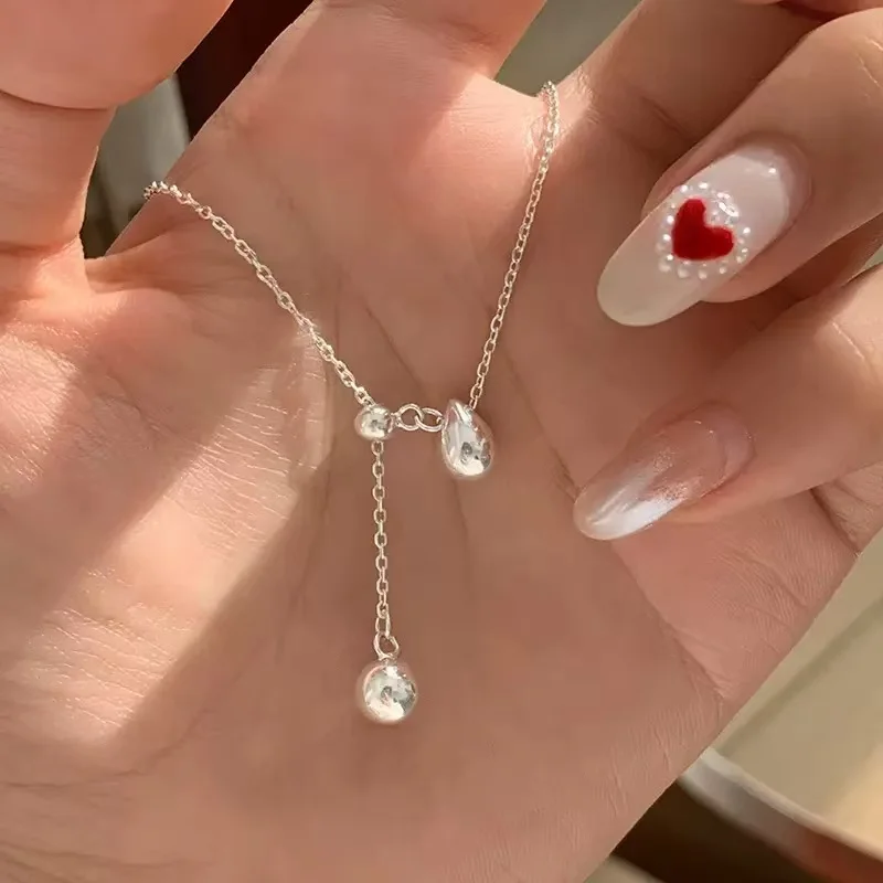 New 925 Sterling Silver Water Drop Necklace Charm Geometric Shape Pendant Choker Birthday Party Gift for Women Fine Jewelry
