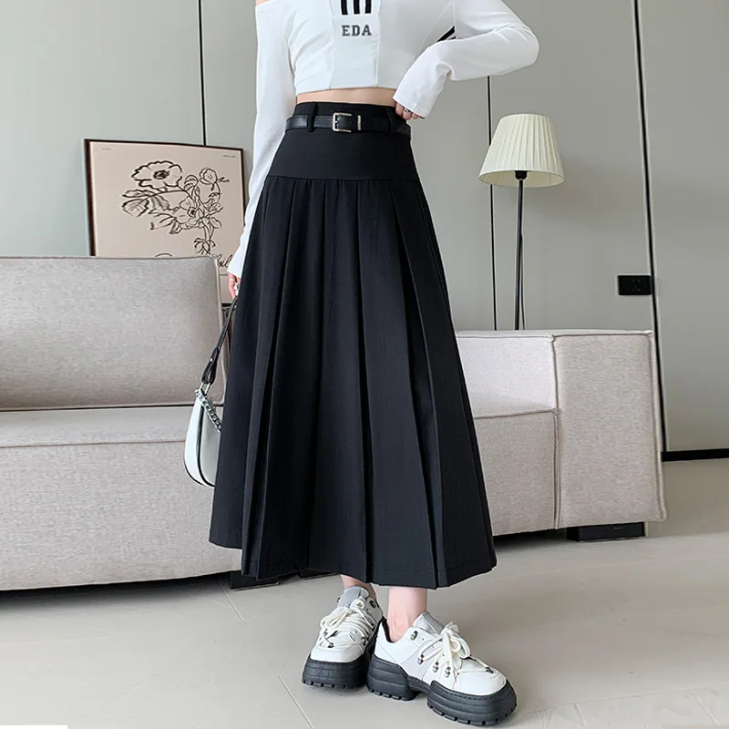 50% Women Office Lady Skirt Autumn Winter Trendy High Waist Slimming Lace Trousers Ballet Big Swing Black A- skirt