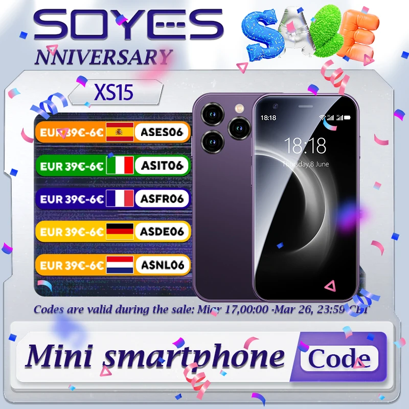 SOYES XS15 Mini Smartphone 3.0 Inch Display 2GB RAM 16GB ROM Dual SIM Standby Play Store 3G Little Size Smartphone