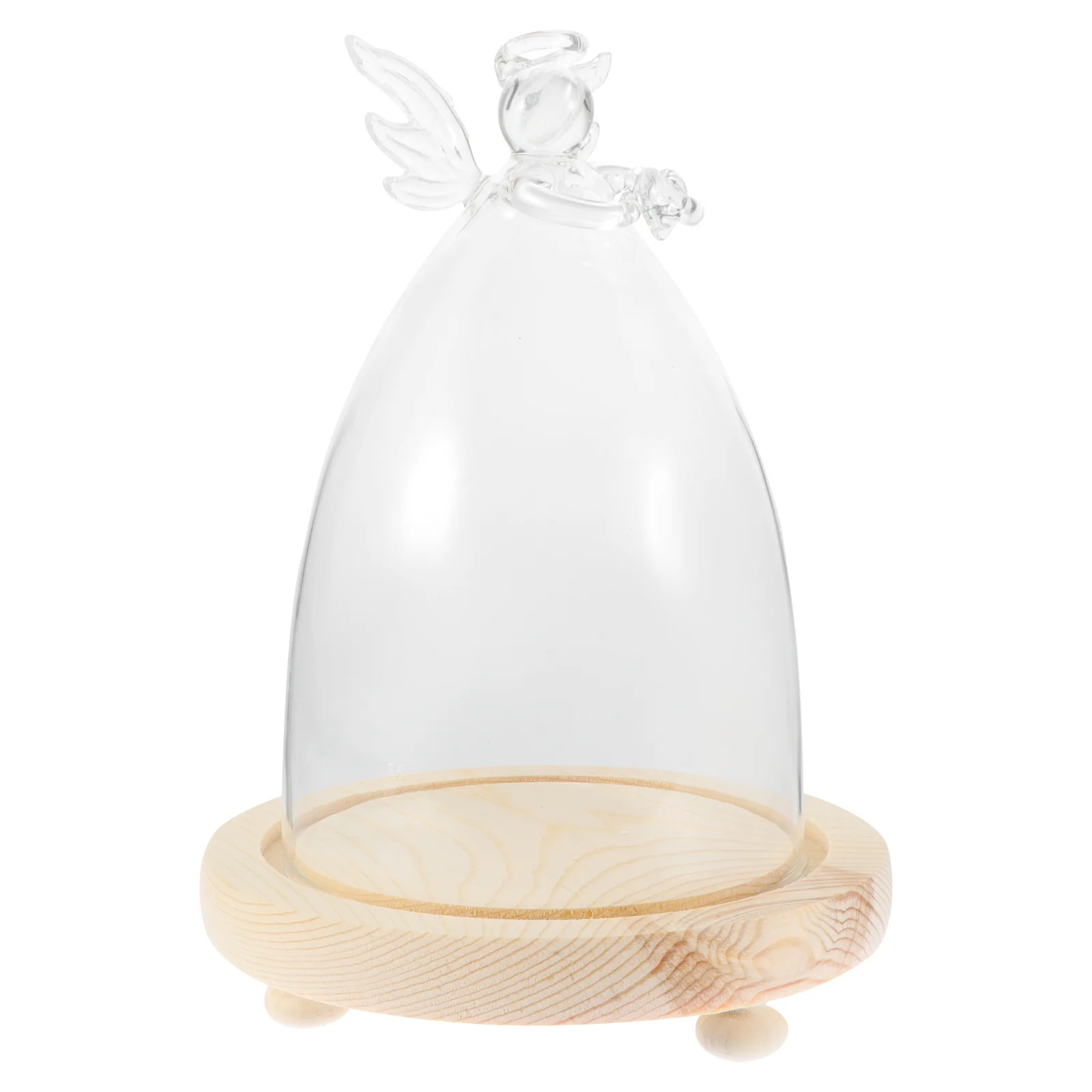 

Glass Dome With Wood Base For Preserved Flowers Angel Figurines Home Wedding Decoration Glass Bell Jar