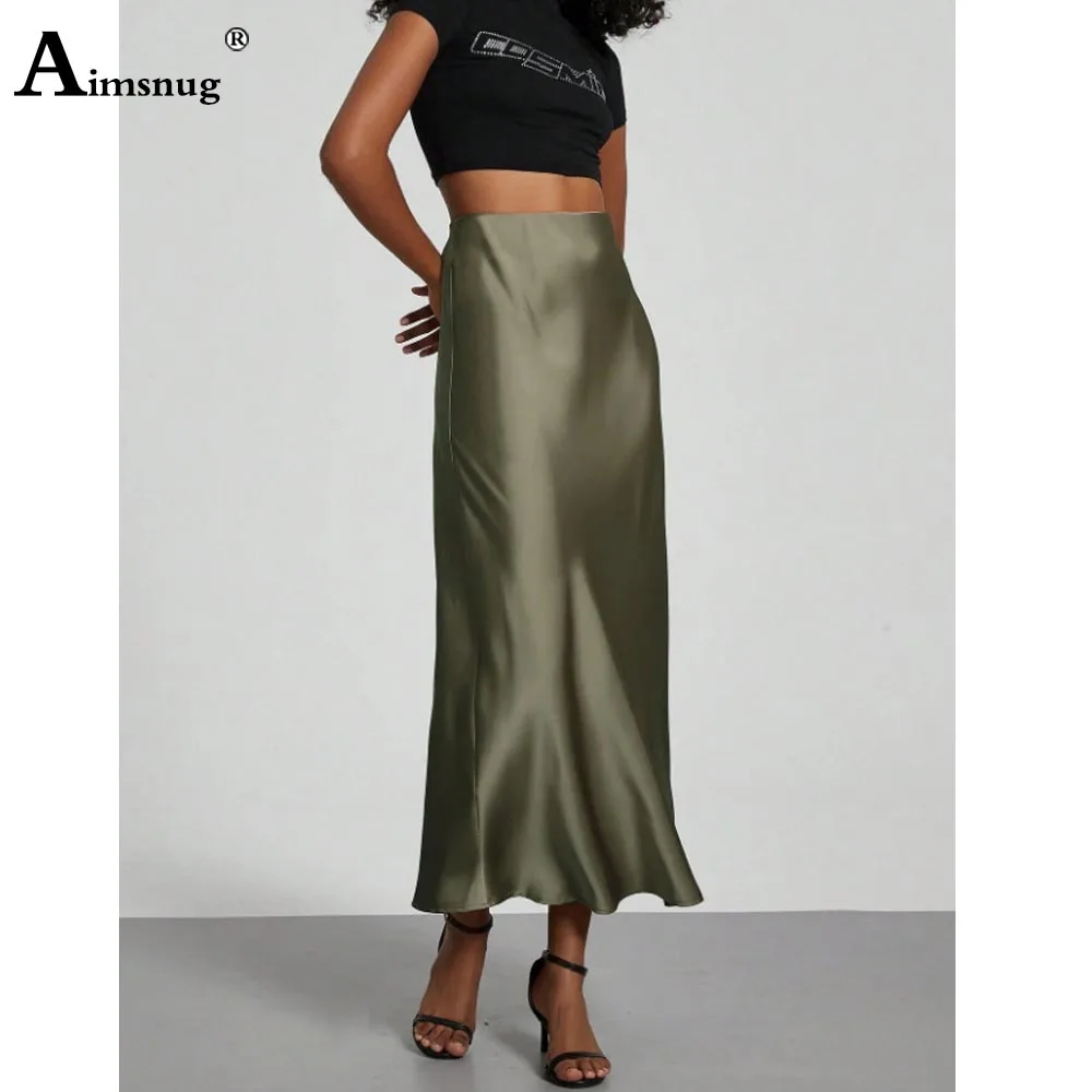 2025 European Luxury Imitation Silk Skirt Dresses Women Elegant Formal Party Long Skirts Female High Cut Skirt Maxi Bottoms New