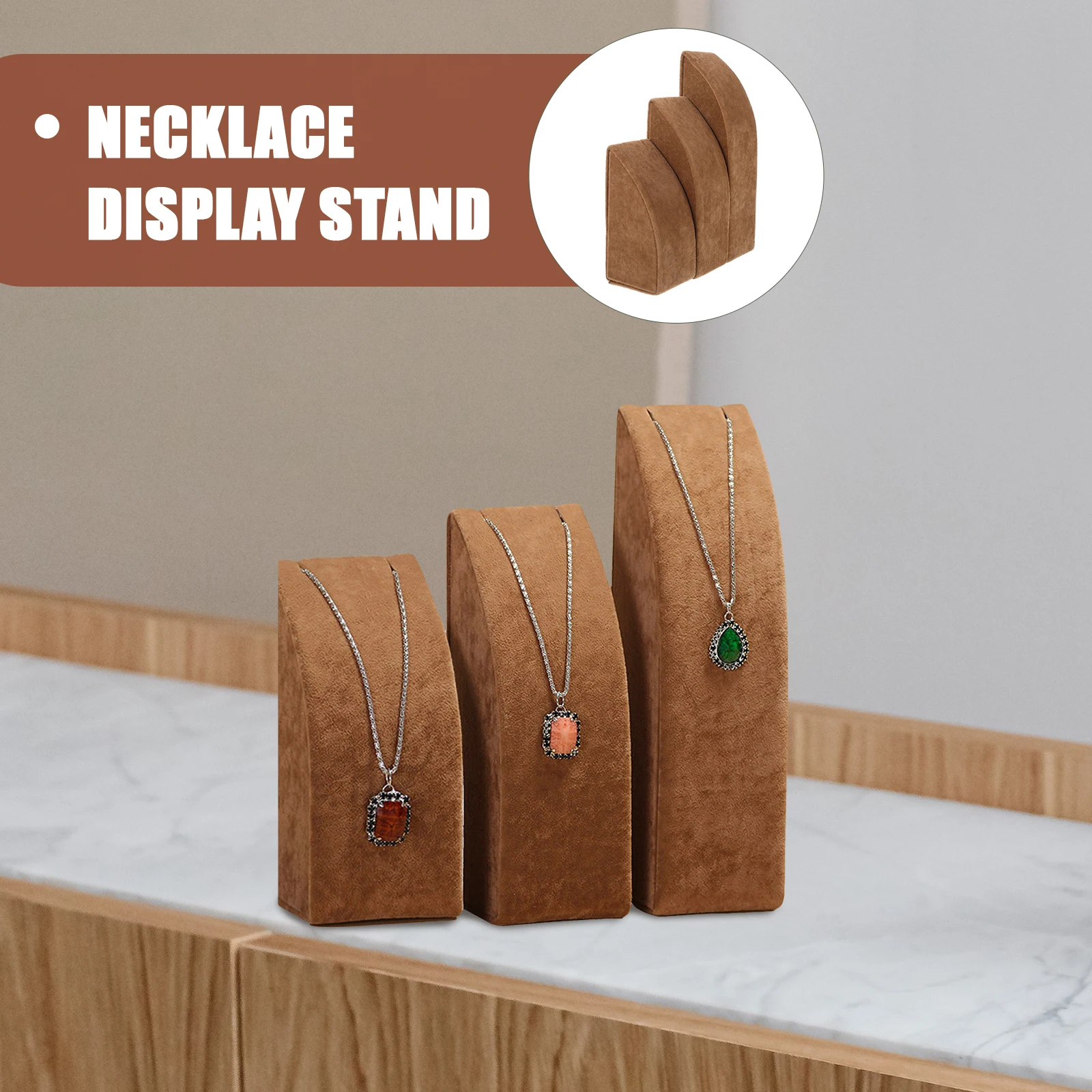 

3pcs Necklace Display Tabletop Showcase Stand Jewelry Holder For Selling Business Use Stable Base Lint Material