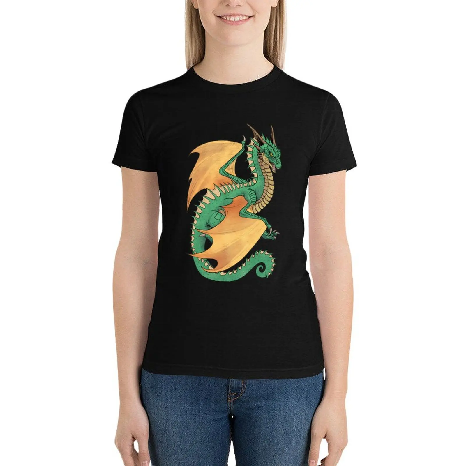 Green wyvern dragon T-Shirt aesthetic clothes oversized Women's cotton t-shirt