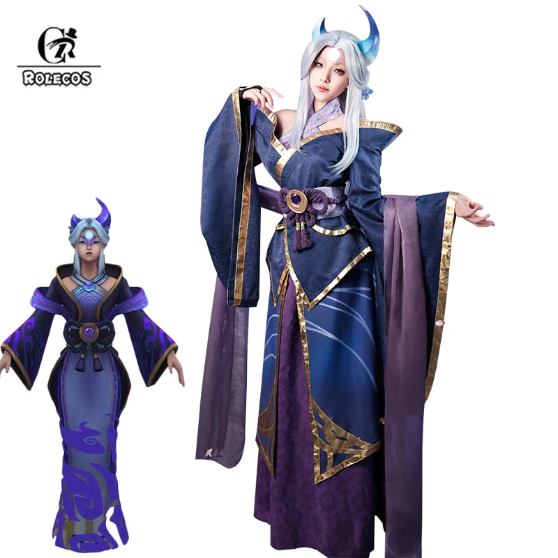 

ROLECOS Alune Cosplay Costume Game LOL Spirit Blossom Alune Women Purple Kimono Uniform Halloween Party Outfit Fullset Suit