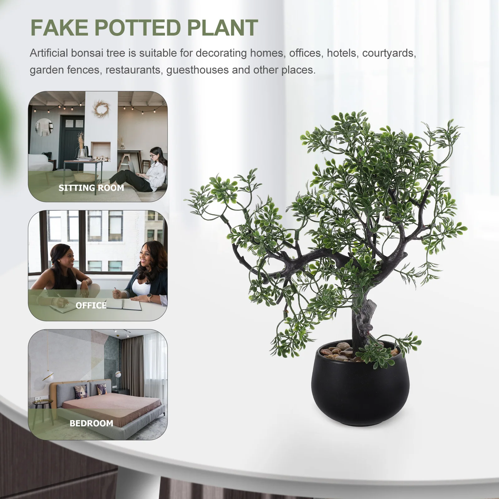 

Artificial Pine Bonsai Tree Decorative Indoor Plant for Living Room Hotel Courtyard Fence Restaurant Guesthouse Shelf Display