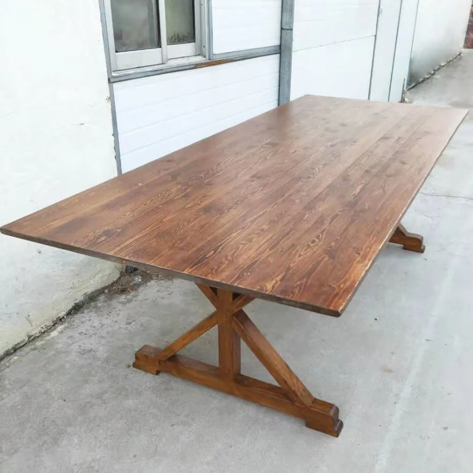 

xx-Outdoor Rustic Pine Farmhouse Dining Table Farm Table for Banquets and Weddings^