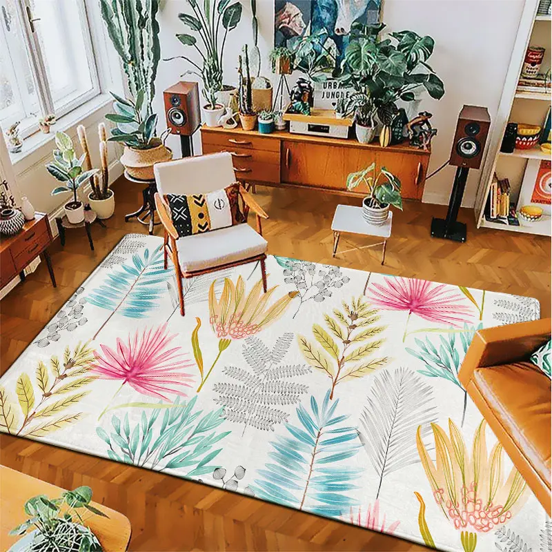 Plant Green Leaves  Bedroom Rug Entrance Simple Anti-slip Flannel Bath Living Room Hallway Floor Mats Carpet Bedside Foot Mats