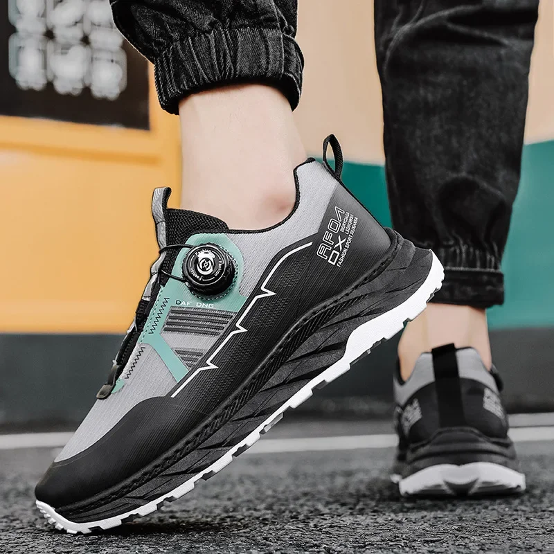 Luxury2024 Men's Thick Sole Elevated Casual Personality Knob Button Running Shoes Spring and Autumn Mesh Breathable Sports Shoes