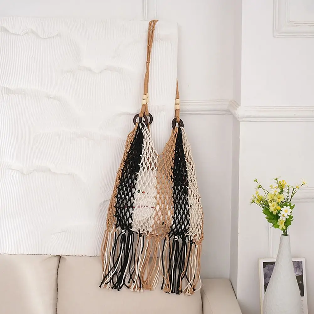 

2024 Woven Straw Bag Cotton Tassel Casual Crossbody Bag Fishing Net Hollow Totes Bag Beach