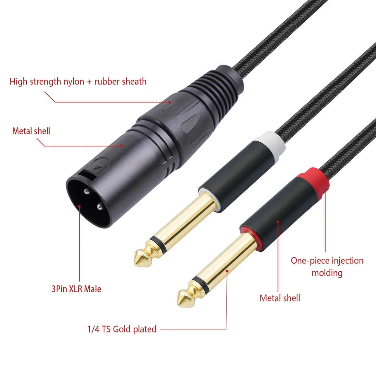 A26P XLR 남성-듀얼 6.35mm 플러그 오디오 마이크 케이블 마이크 케이블 어댑터 Y-스플리터 2m