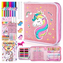 53/56PCS set di cancelleria per pittura per bambini strumento di disegno di unicorn pennarelli colorati pastelli astuccio per matite materiale scolastico