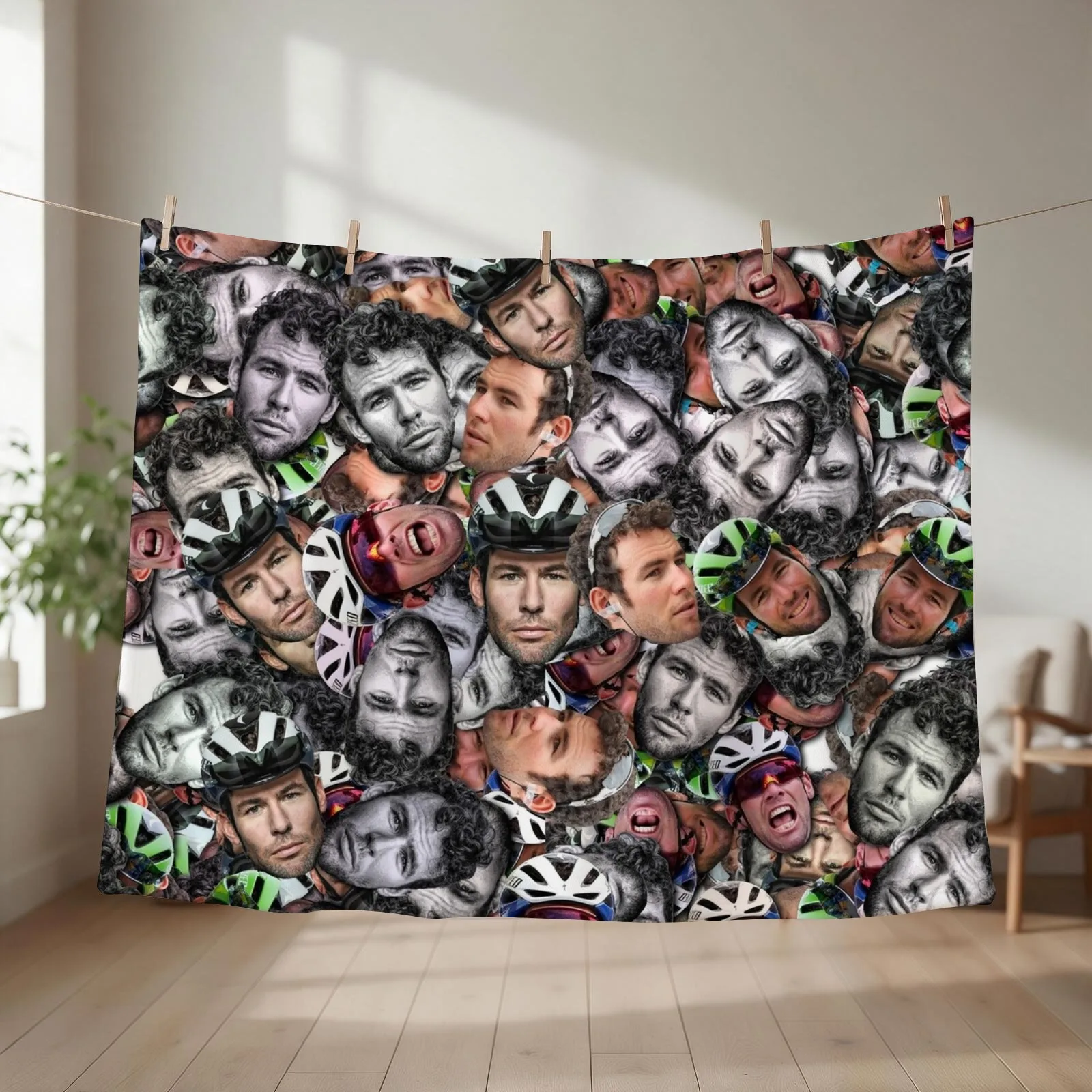 mark cavendish - professional road racing cyclist face pattern Throw Blanket couch cozy soft plush fuzzy picnic outdoor blanket