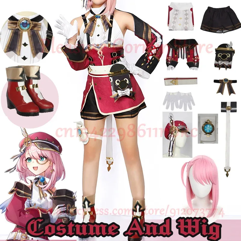 

Game Genshin Impact Charlotte Cosplay Costume Full Set Uniform Outfit Cosplay Charlotte Costume With Hat XS-3XL In Stock