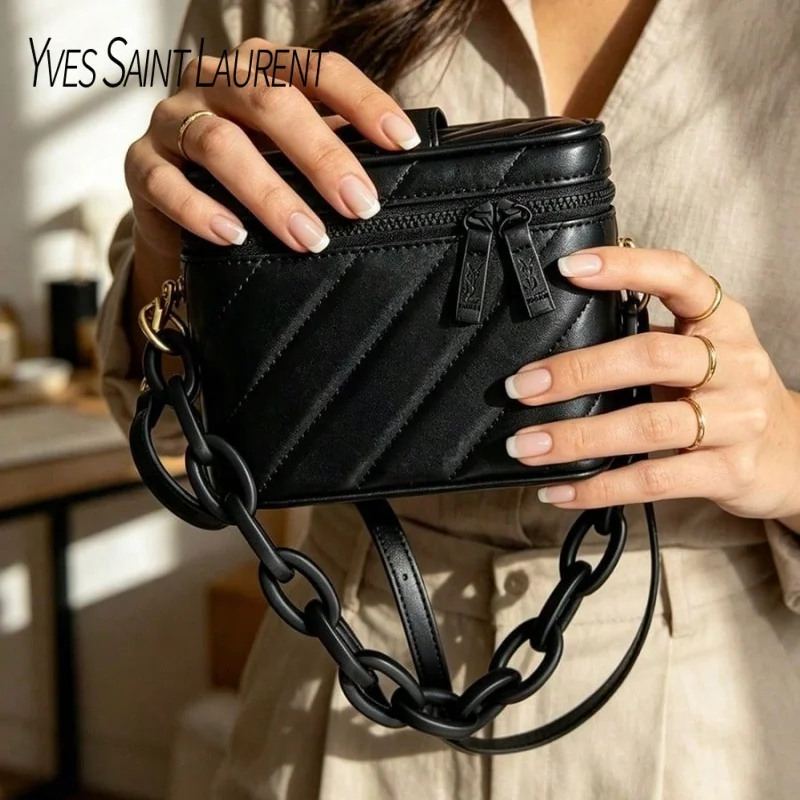 Yves Saint Laurent’s Bag Black Quilted Mini YSL Cosmetic Bag Built-in Mirror Multi-purpose Makeup Pouch with Detachable DIY - view 5